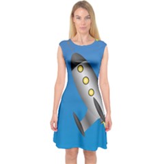 Rocket Spaceship Space Travel Nasa Capsleeve Midi Dress by Wegoenart