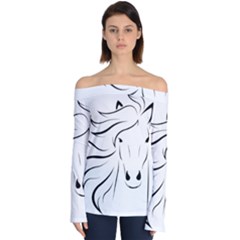 Animal Equine Face Horse Off Shoulder Long Sleeve Top by Wegoenart