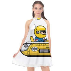 Cartoon Space Racer Galaxy Science Halter Neckline Chiffon Dress  by Wegoenart