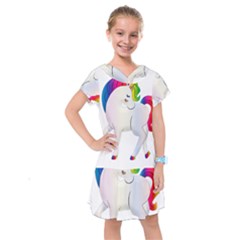 Rainbow Unicorn Unicorn Heart Kids  Drop Waist Dress by Wegoenart