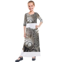 Iguana Portrait Profile Close Up Kids  Quarter Sleeve Maxi Dress by Wegoenart