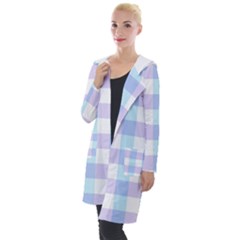 Gingham Duo Aqua On Lavender Hooded Pocket Cardigan by retrotoomoderndesigns