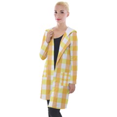 Gingham Duo Orange On Yellow Hooded Pocket Cardigan by retrotoomoderndesigns