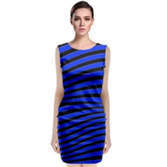 Black And Blue Linear Abstract Print Classic Sleeveless Midi Dress by dflcprintsclothing