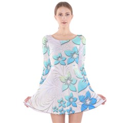 Flowers Background Leaf Leaves Blue Long Sleeve Velvet Skater Dress by Mariart