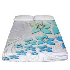 Flowers Background Leaf Leaves Blue Fitted Sheet (california King Size) by Mariart