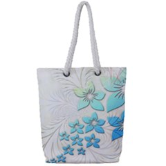 Flowers Background Leaf Leaves Blue Full Print Rope Handle Tote (small) by Mariart