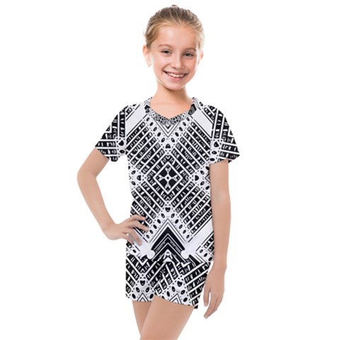 Pattern Tile Repeating Geometric Kids  Mesh Tee And Shorts Set by Pakrebo