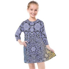 Tile Design Art Mosaic Pattern Kids  Quarter Sleeve Shirt Dress by Pakrebo