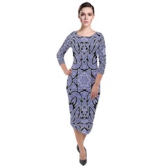 Tile Design Art Mosaic Pattern Quarter Sleeve Midi Velour Bodycon Dress by Pakrebo