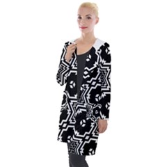 Black White Abstract Flower Hooded Pocket Cardigan by retrotoomoderndesigns