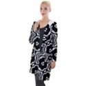 Black White Abstract Flower Hooded Pocket Cardigan View1