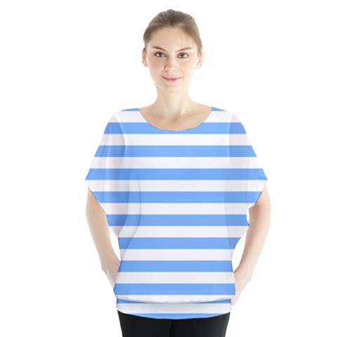 Blue Stripes Batwing Chiffon Blouse by snowwhitegirl