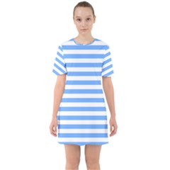 Blue Stripes Sixties Short Sleeve Mini Dress by snowwhitegirl