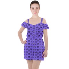 Nerdy Glasses Purple Ruffle Cut Out Chiffon Playsuit by snowwhitegirl