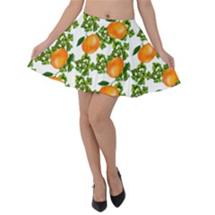 Citrus Tropical Orange White Velvet Skater Skirt by snowwhitegirl