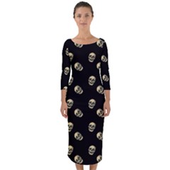 Skull Black Pattern Quarter Sleeve Midi Bodycon Dress by snowwhitegirl