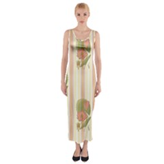 Lotus Flower Waterlily Wallpaper Fitted Maxi Dress by Mariart