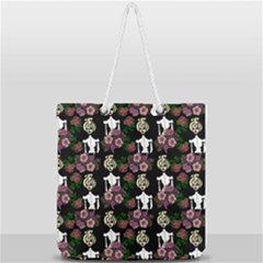 Victorian Girl Black Full Print Rope Handle Tote (large) by snowwhitegirl