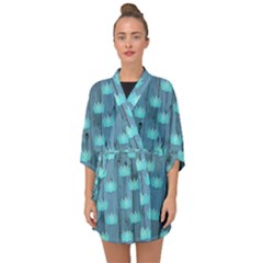 Zen Lotus Wood Wall Blue Half Sleeve Chiffon Kimono by snowwhitegirl