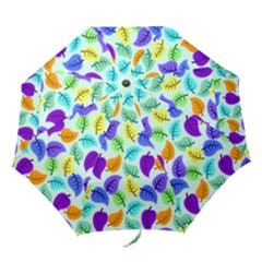 Colorful Leaves Blue Folding Umbrellas by snowwhitegirl