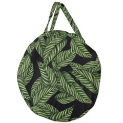 Tropical Leaves On Black Giant Round Zipper Tote by snowwhitegirl