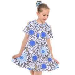 Vintage White Blue Flowers Kids  Short Sleeve Shirt Dress by snowwhitegirl