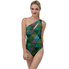 Green Geometric To One Side Swimsuit by snowwhitegirl