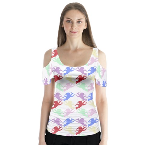 Colorful Cherubs White Butterfly Sleeve Cutout Tee  by snowwhitegirl