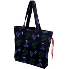 Gothic Girl Rose Black Pattern Drawstring Tote Bag by snowwhitegirl