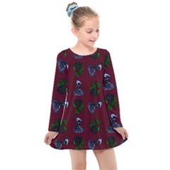 Gothic Girl Rose Red Pattern Kids  Long Sleeve Dress by snowwhitegirl