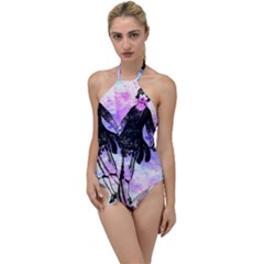 Vintage Girl Abstract Watercolor Go With The Flow One Piece Swimsuit by snowwhitegirl