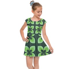 Retro Flower Green Kids  Cap Sleeve Dress by snowwhitegirl