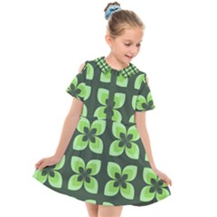 Retro Flower Green Kids  Short Sleeve Shirt Dress by snowwhitegirl