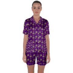 Victorian Crosses Purple Satin Short Sleeve Pyjamas Set by snowwhitegirl