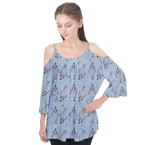 Skeleton Blue Background Flutter Tees by snowwhitegirl