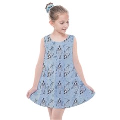 Skeleton Blue Background Kids  Summer Dress by snowwhitegirl