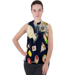 Food Mock Neck Chiffon Sleeveless Top by snowwhitegirl