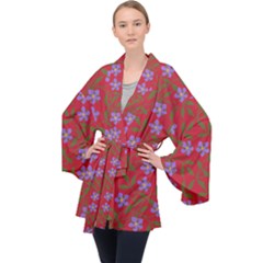 Red With Purple Flowers Velvet Kimono Robe by snowwhitegirl