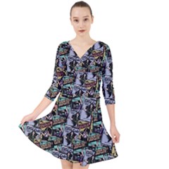 Comic Books Pattern Quarter Sleeve Front Wrap Dress by snowwhitegirl