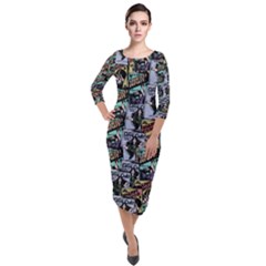 Comic Books Pattern Quarter Sleeve Midi Velour Bodycon Dress by snowwhitegirl