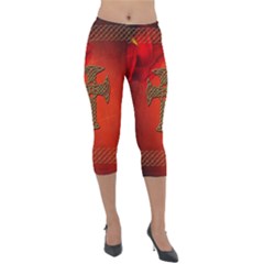 Wonderful Celtic Cross On Vintage Background Lightweight Velour Capri Leggings  by FantasyWorld7