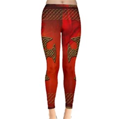 Wonderful Celtic Cross On Vintage Background Inside Out Leggings by FantasyWorld7