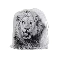 Lion Wildlife Art And Illustration Pencil Drawstring Pouch (xl) by Sudhe