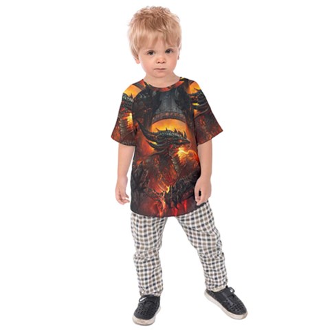 Dragon Legend Art Fire Digital Fantasy Kids  Raglan Tee by Sudhe