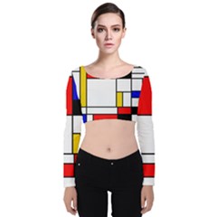 Bauhouse Mondrian Style Velvet Long Sleeve Crop Top by lucia