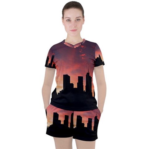 Skyline Panoramic City Architecture Women s Tee And Shorts Set by Sudhe