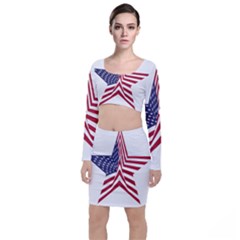 A Star With An American Flag Pattern Top And Skirt Sets by Sudhe