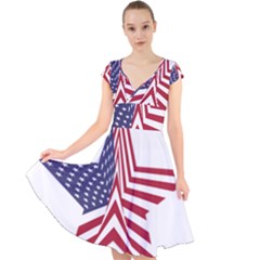 A Star With An American Flag Pattern Cap Sleeve Front Wrap Midi Dress by Sudhe