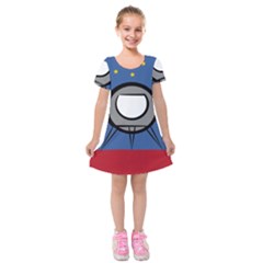 A Rocket Ship Sits On A Red Planet With Gold Stars In The Background Kids  Short Sleeve Velvet Dress by Sudhe